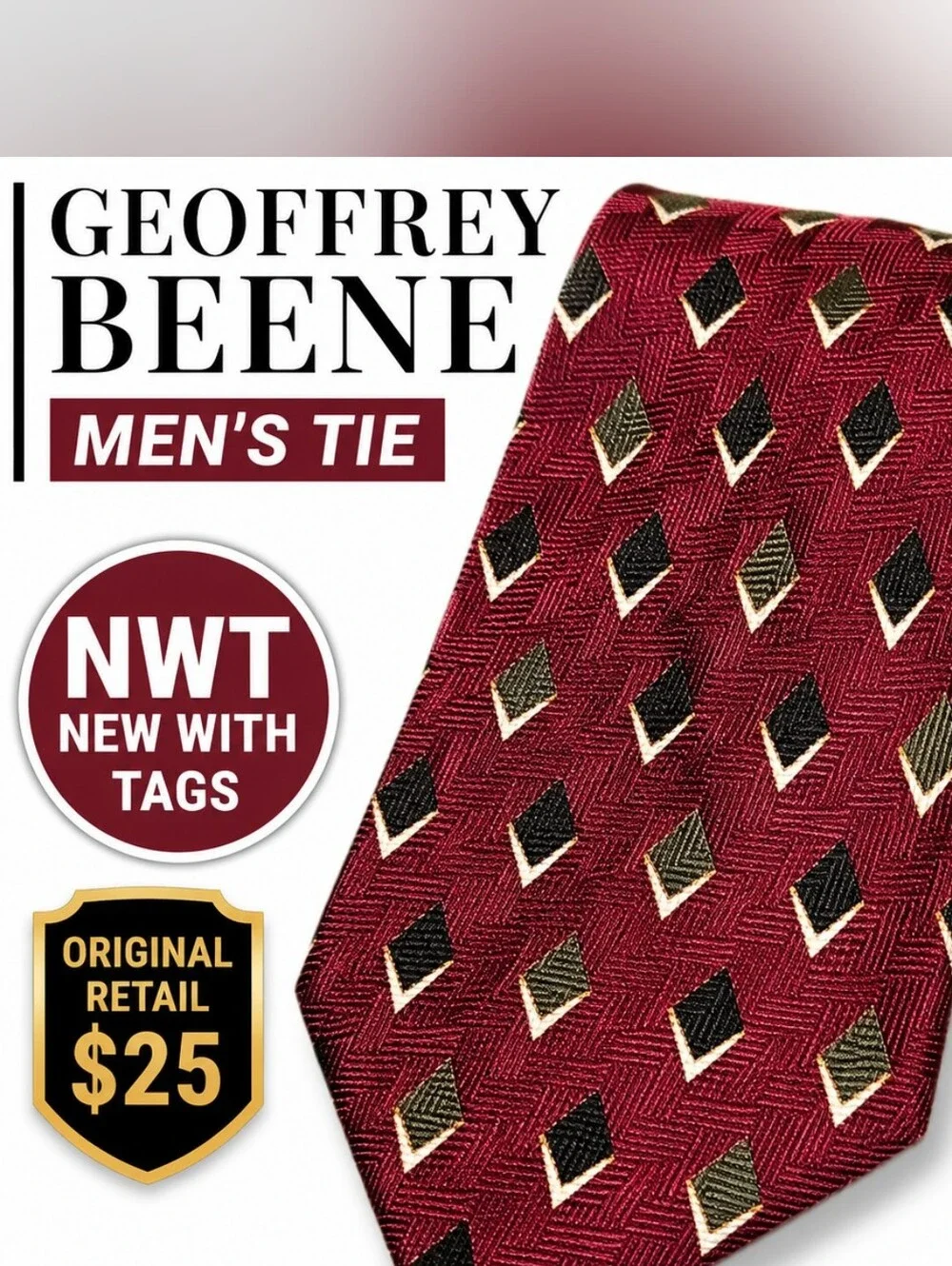 Geoffrey Beene Men's Burgundy Geometric Silk Tie
